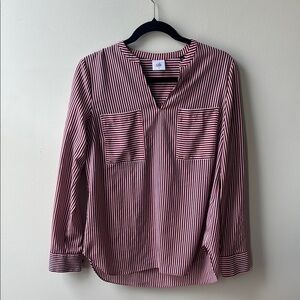 CAbi Red and White Striped V-Neck Blouse